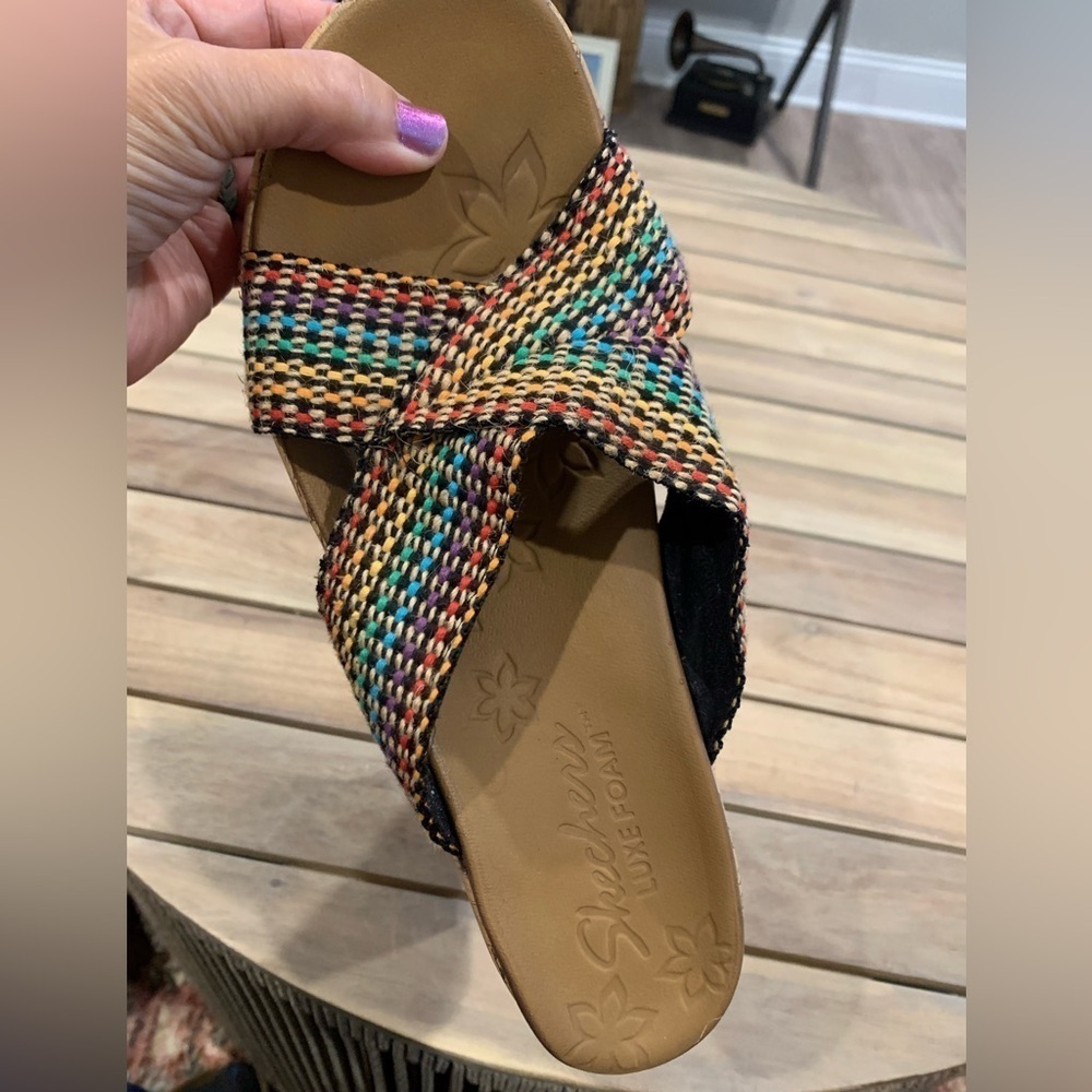 Skechers Beverlee Multi Color Wedges Cork Shoes Sandals Women's Size 10 - Picture 8 of 12
